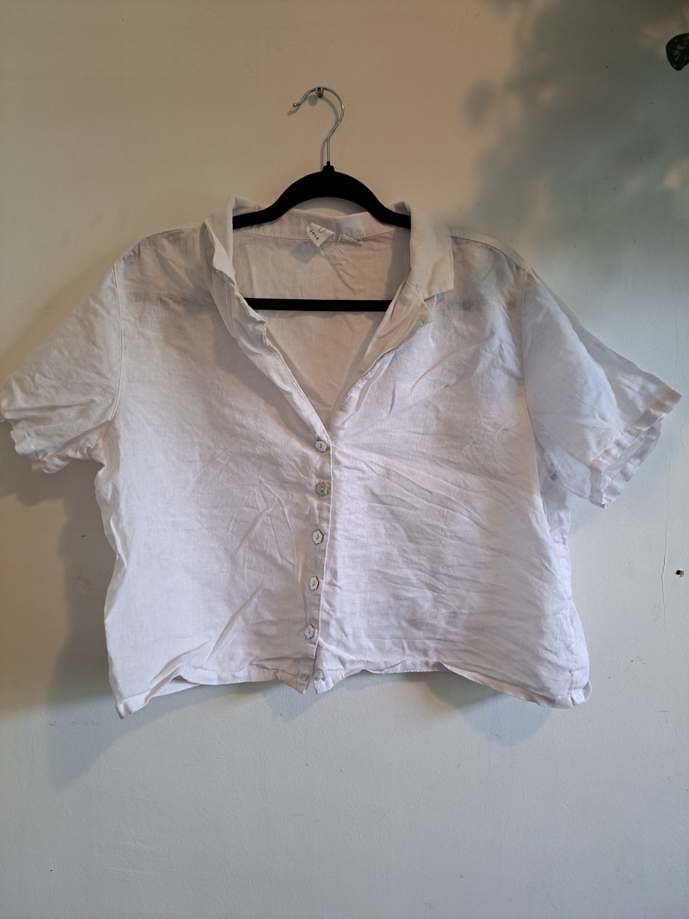 Joie 100% Linen White Button Front Blouse | Relaxed Crop Fit
